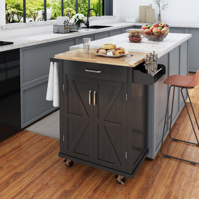 Idell 35.4 " W Kitchen Cart and Kitchen Island with Pine Solid Wood Top