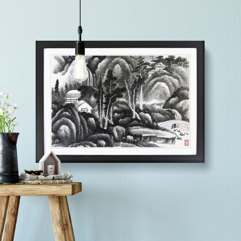 Landscape Vol.8 by Gong Xian - Picture Frame Painting Print, 36cm H x 48cm W x 2cm D, Black Framed
