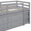 Lit mezzanine simple gris avec rangement pour bureau latéral et tablette, construction en bois massif durable pour rangement de tiroir fonctionnel - Design moderne-164381229-164381228