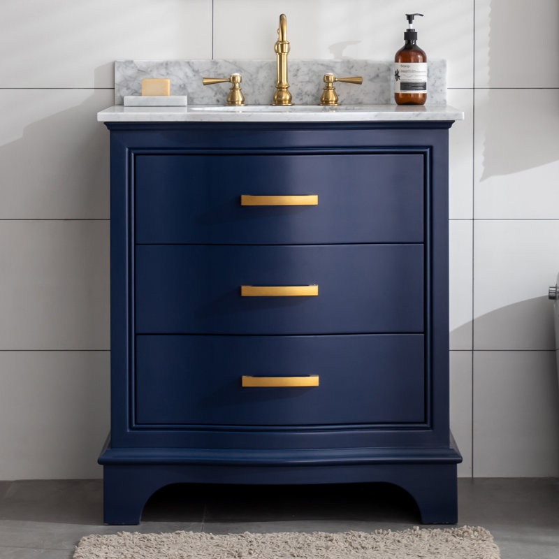 Ensemble de meuble-lavabo simple 30 po Goleta, Bleu marine / doré brossé