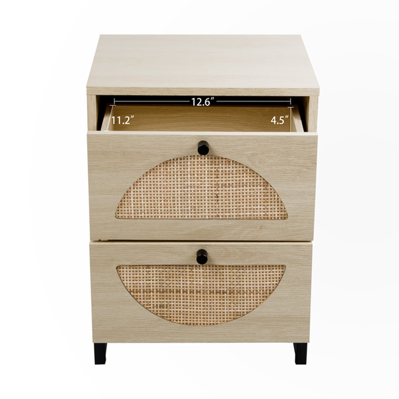 Table de chevet 2 tiroirs Clariano, Ensemble de 1, Naturel
