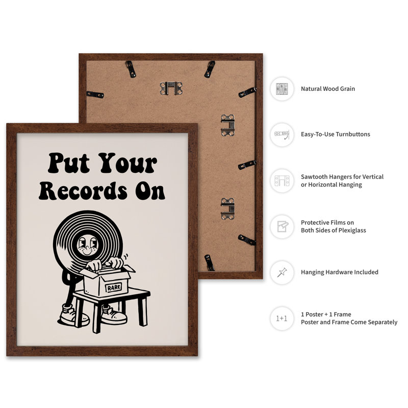 Mettez vos disques sur No1, 18"H x 24"W, Poster, Brown Framed