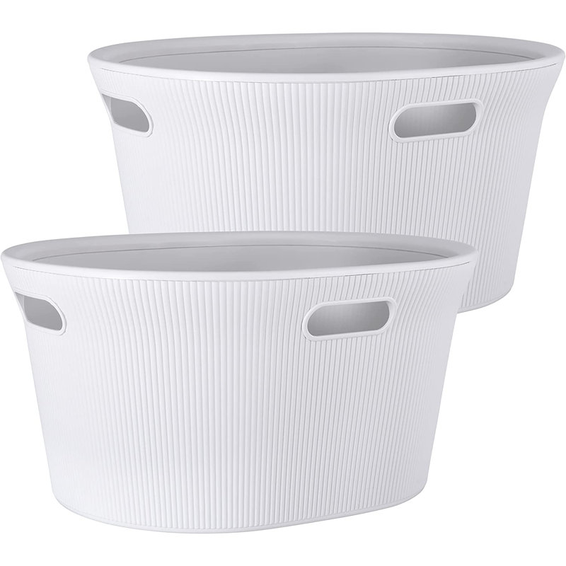 Panier à linge nervuré, Blanc cassé