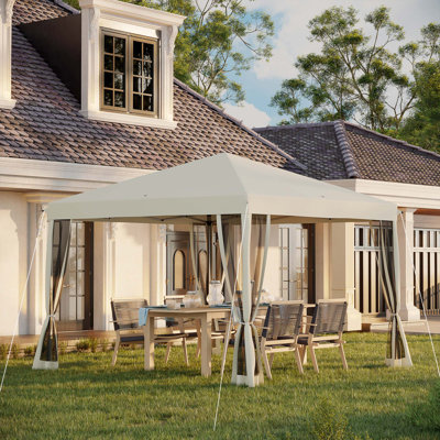 Outsunny 10' X 10' Pop Up Canopy Tent With Netting, Instant Gazebo, Ez Up Screen House Room With Carry Bag, Height Adjustable, For Outdoor, Garden, Patio