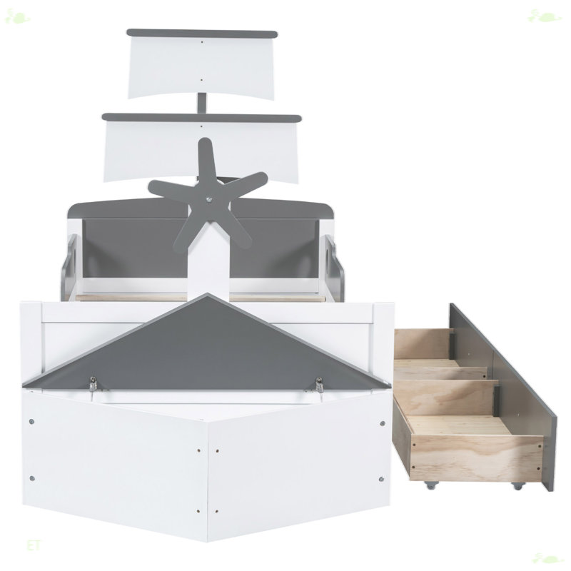 Boat-Shaped Platform Bed With 2 Drawers