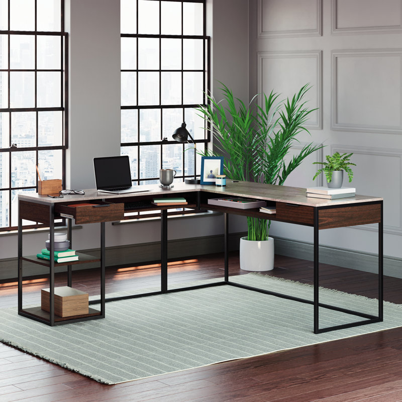 Bureau en L Barros, Bois d'ombre / noir