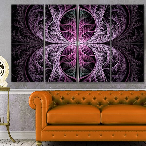 DesignArt Purple Glowing Fractal Stained Glass On Canvas 4 Pieces Print ...
