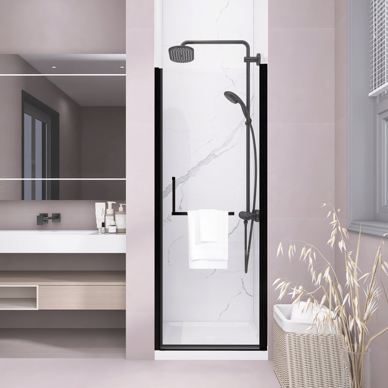 28" - 29 3/8" X 72" Semi-Frameless Pivot Shower Door With 1/4" Tempered Glass