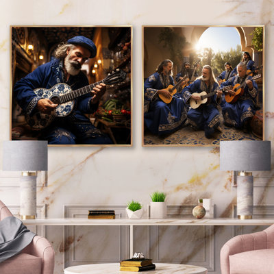 Judaïsme, guitare sépharade, ensemble de 2 collages carrés