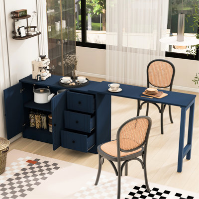 Buffet en bois de 228 cm (89,7 po) au design texturé, tablettes réglables et table coulissante, idéal pour le salon, le bureau, support stable au sol, 2 portes, cuisine