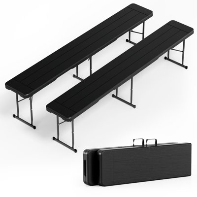 Ensemble de 2 bancs pliants de 6 pi, banc de camping portatif avec poignées de transport et verrous de sécurité, banc intérieur et extérieur pour les fêtes, le camping, le soccer et les événements sportifs