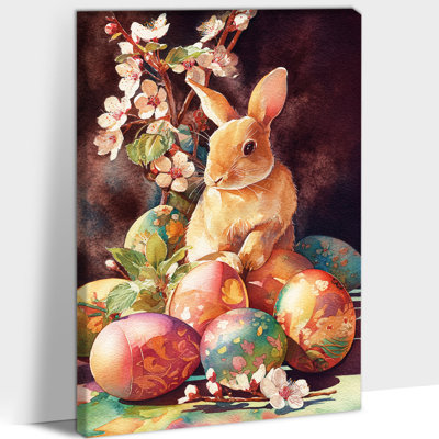 GUTTATY Spring Easter Bunny Wall Art, Spring Easter Bunny Pictures Wall Decor, Easter Egg and Rabbit Pictures, Easter Prints for Living Room Bedroom Kids Room Nursery Ready To Hang 24" × 36"
