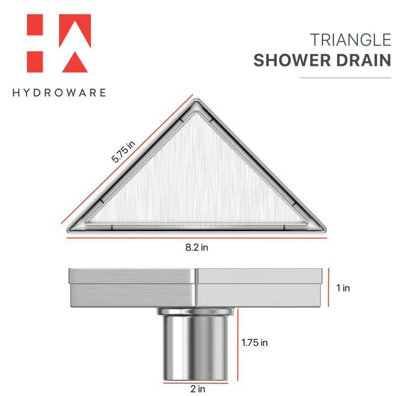 Drain de douche en coin 8 po avec crépine et crochet de levage - Drain en acier inoxydable moderne pour douches de salle de bain