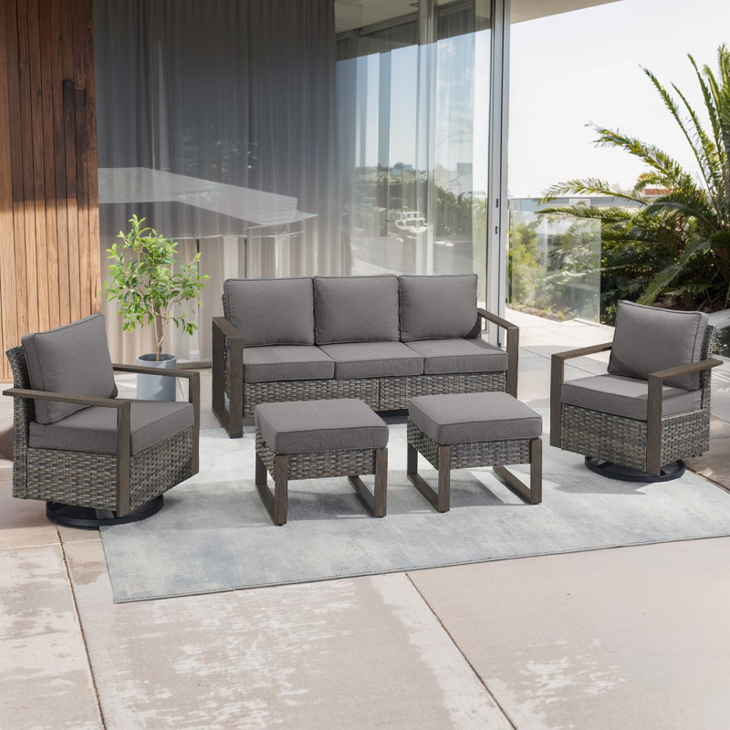 Kelyse Wicker 5 - Person Patio Conversation Set with Cushions, Gray, Gray