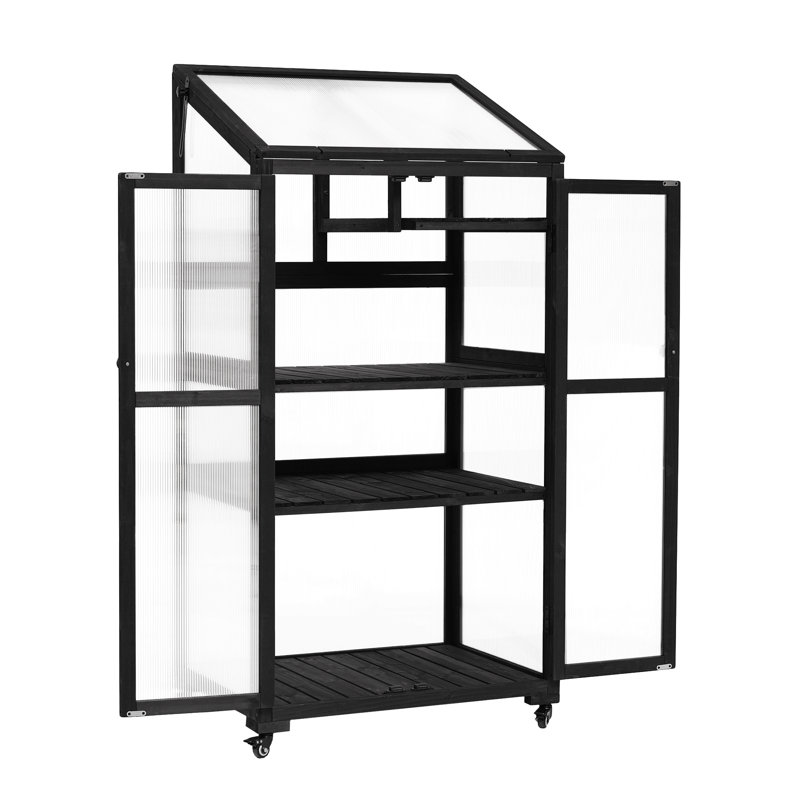 62Inch Height Wood Large Greenhouse Balcony Portable Cold Frame With Wheels And Adjustable Shelves For Outdoor Indoor Use