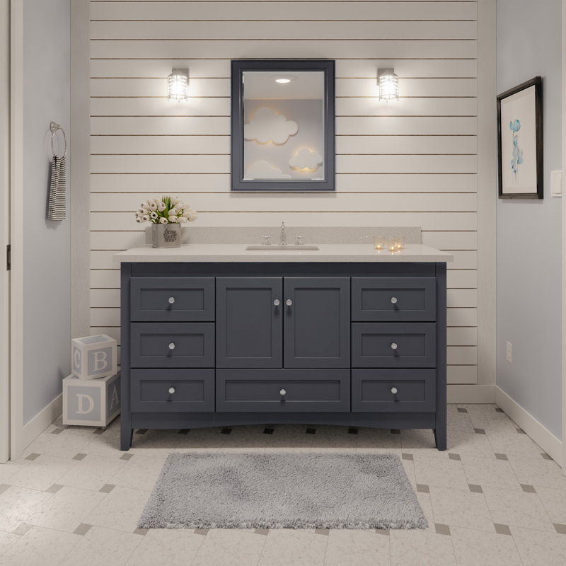 Edber 60'' Single Bathroom Vanity with Top, Quartz, Marine Gray