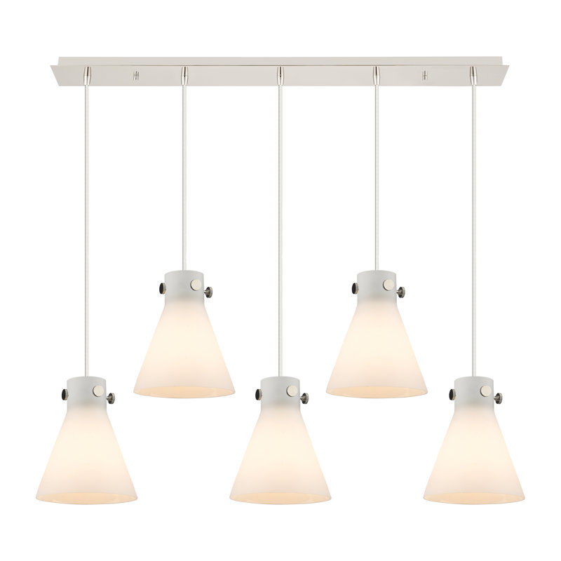 Luminaire suspendu conique à 5 lumières Amrith, Blanc, Nickel poli