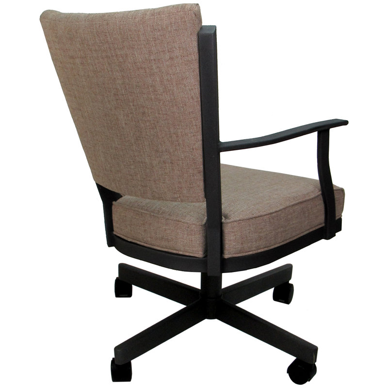 Danyael Metal Dining Caster Chair with Arms, Basin Beige, Black
