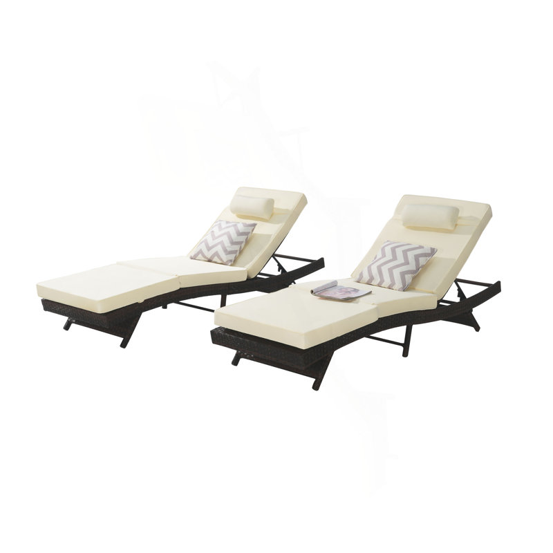 Outdoor Wicker Long Reclining Chair Set Of 2 , Wicker Reclining Lounge Chair Lawn Sunbathing Chairs Recliner Up To 150°  Beach Poolside Garden