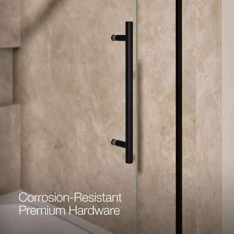 Levity Plus Less Sliding Bath Door, 61-9/16 In. H X 56-5/8 - 59-5/8 In. W, With 3/8 In.-Thick Crystal Clear Glass, Black