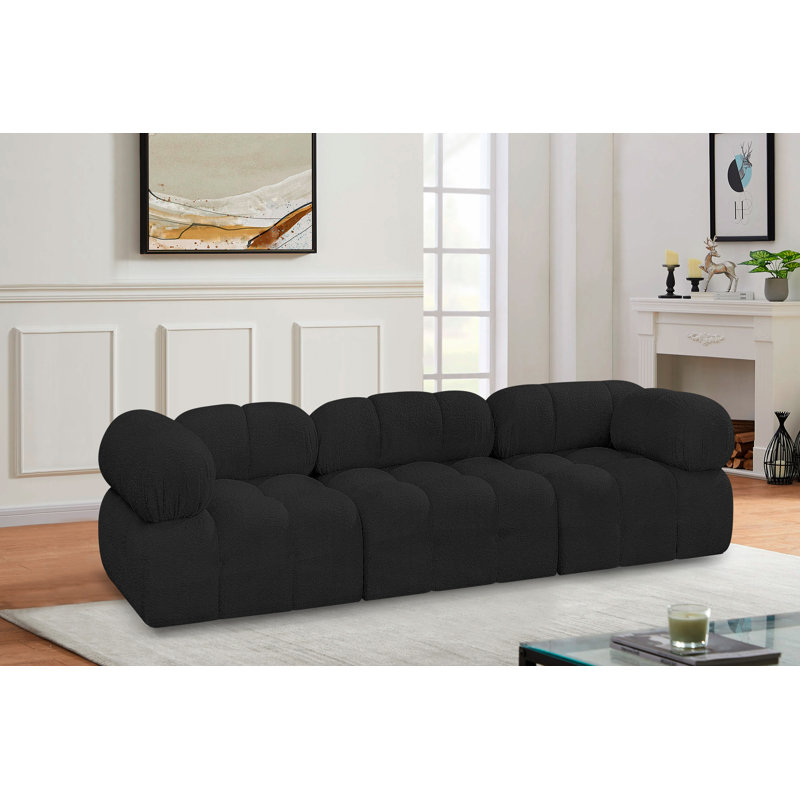 Ames Upholstered Sofa, Black Boucle Fabric, 3 Armless