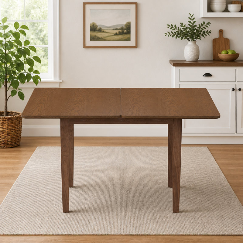 Table de salle à manger extensible en bois massif de 51,2 po, abattant rabattable pliant avec finition noyer, table de cuisine peu encombrante pour 4 à 6 personnes, style maison de campagne pour petits appartements, assemblage facile