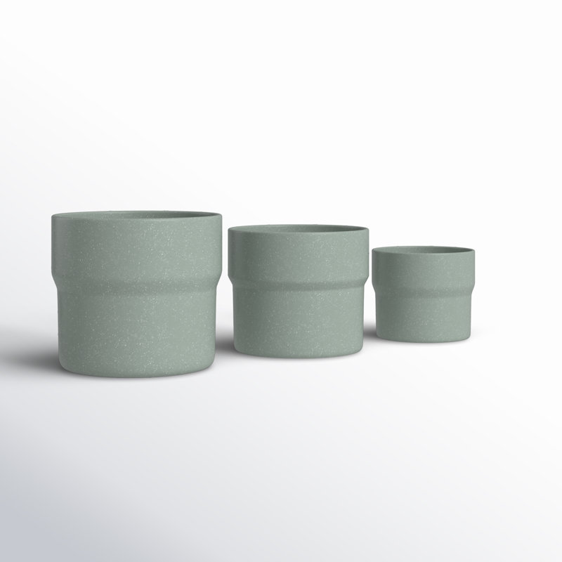 Mushroom Set of Three Ceramic Planters - 10" x 10" x 9", Green