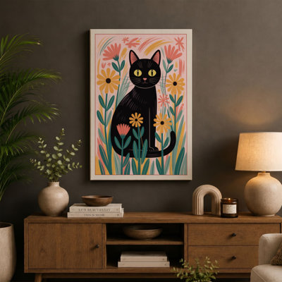 Cat Among Flowers Boho 1 Piece Wrapped Canvas Wall Art