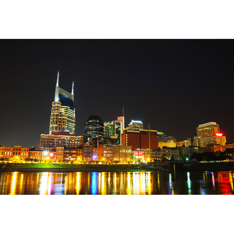 Nashville Cityscape In The Night - Wrapped Canvas Print, 20cm H x 30cm W x 3.8cm D