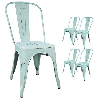 Ensemble de 4 chaises de salle à manger en métal de style patiné pour l'intérieur et l'extérieur (orange)