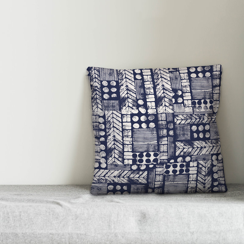 Throw Pillow, 18" x 18", Navy/White Geometric 2