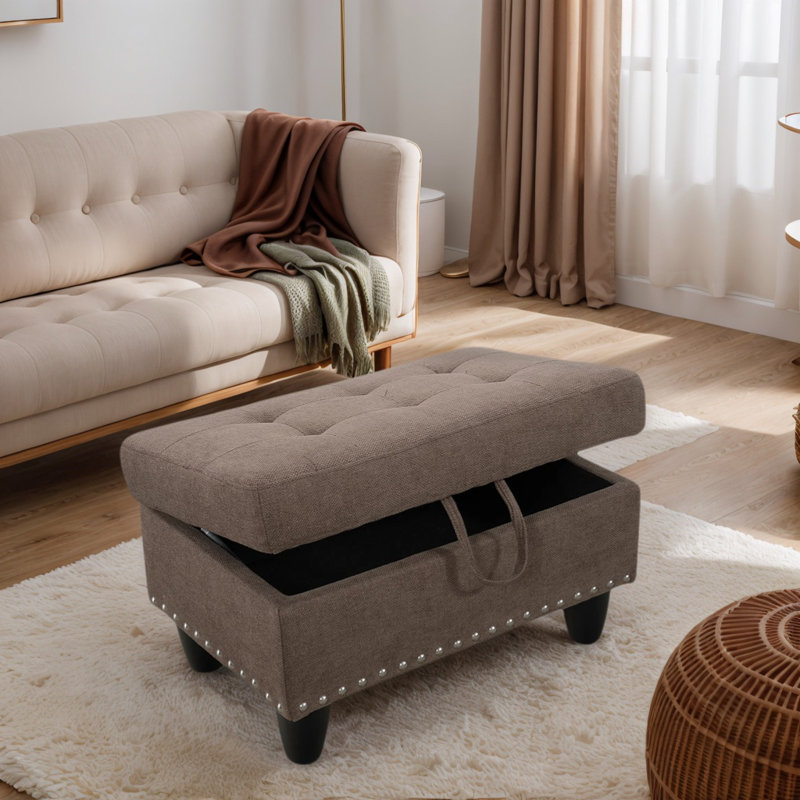 Repose-pieds lin avec rangement, Brun