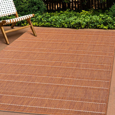Rahman Collection Rust Orange Striped Indoor/Outdoor Area Rug