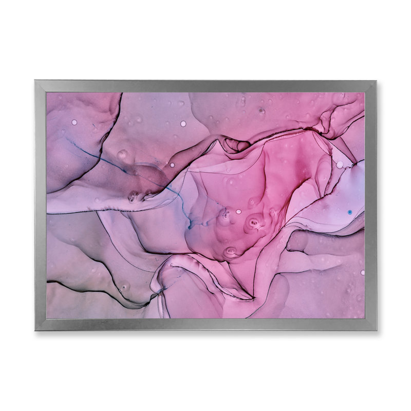 Paysage de marbre rose et mauve - peinture sur toile, H 34 po x l 44 po x P 1,5 po, Cadre photo argenté