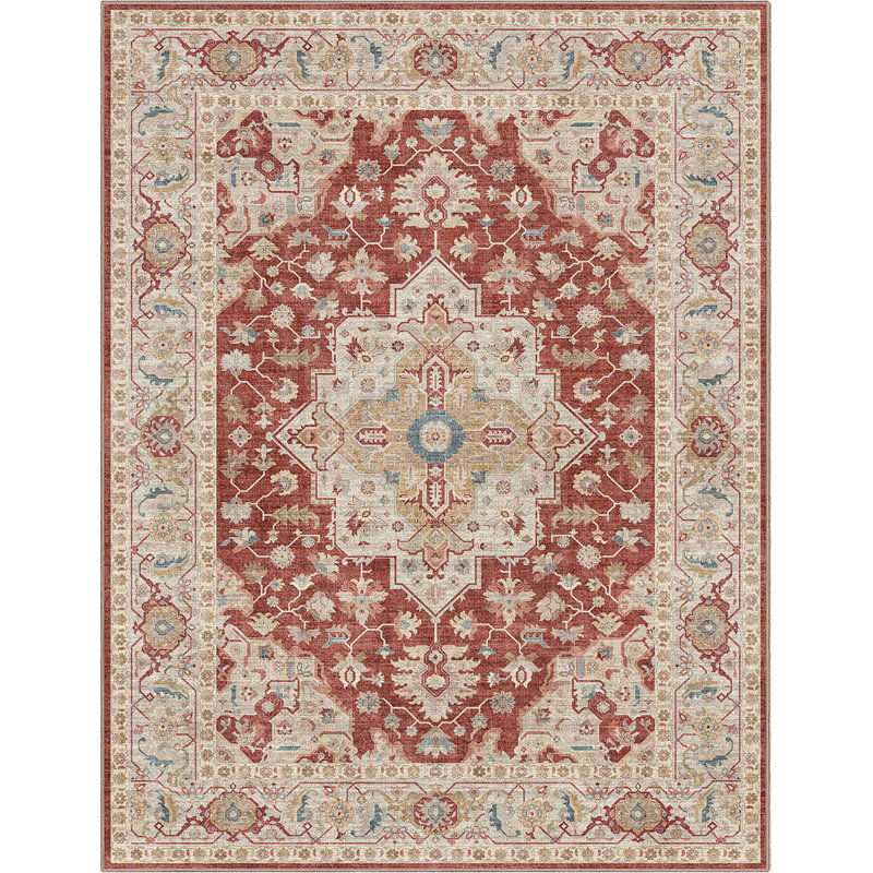 Summit Red Beige Medallion Oriental Area Rug, Rectangle 7'7" x 9'10" 