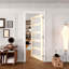 Intérieur: porte en bois de pin et verre givré 5-Lite, porte simple à dalle en bois de pin massif de style colonial, verre trempé certifié SGCC, sans finition et à peindre, sans quincaillerie, garde-manger, chambre à coucher, salle de bain et garde-robe 32 po x 80 po-101982299