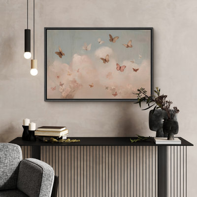 Dreamy Butterflies in Soft Clouds and Floral Mist Print Pictures Frame Canvas Print Wall Art
