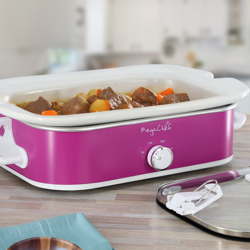 MegaChef 3.5 Quart Casserole Slow Cooker with 3 Temperature Settings in Purple