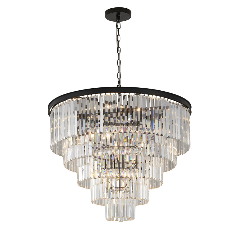 Lustre rond en cristal 15 lumières Transitional, Noir