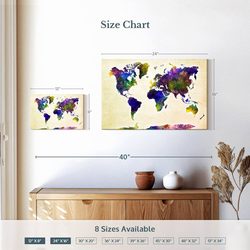 Aliaz Purple Hues World Map, 16" H x 24" W