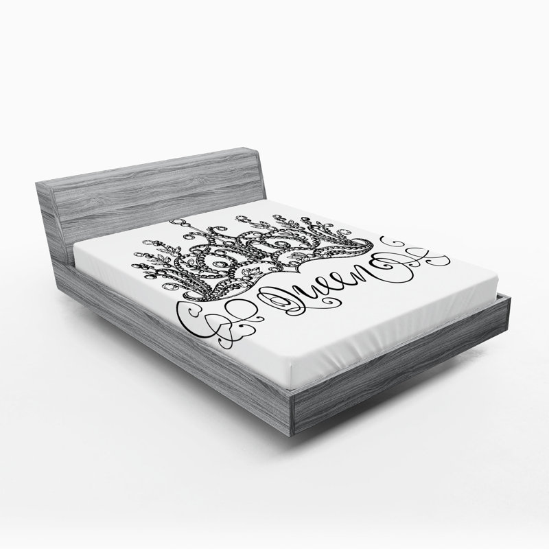 Drap-housse Ambesonne, lot de 2, couronne, baroque, noir et blanc, Ensemble de draps pour lit très grand californien