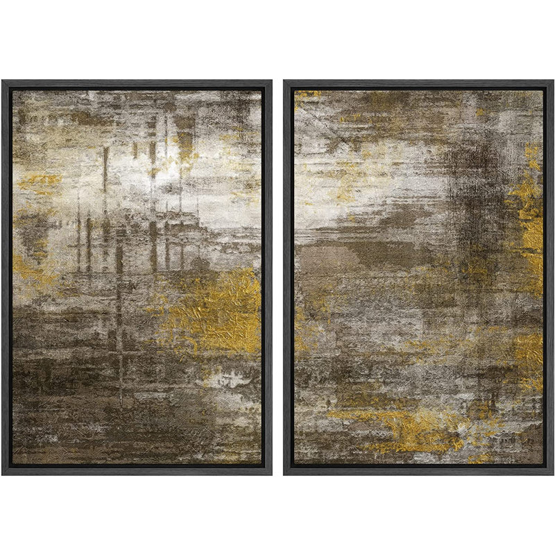 «Yellow Black Grunge Stroke Landscape», reproduction sur toile 2 pièces, H 16 po x l 24 po x P 2 po