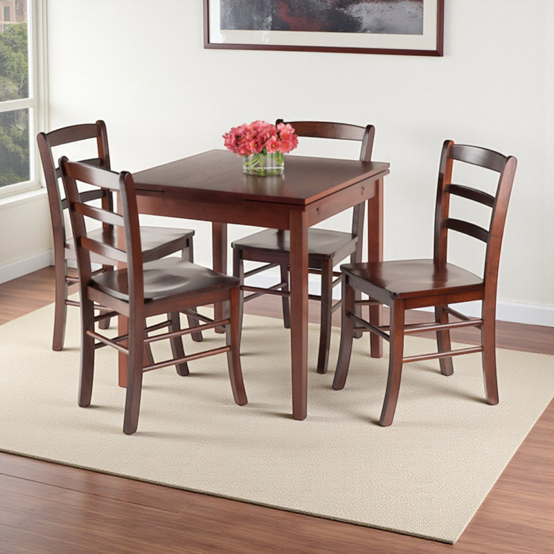 Marrone Brown Finish 5-pc Extendable Solid Wood Dining Set, 29.46'' H X 47.87'' W X 29.76'' D, 5 Pieces: 1 Table, 4 Chairs