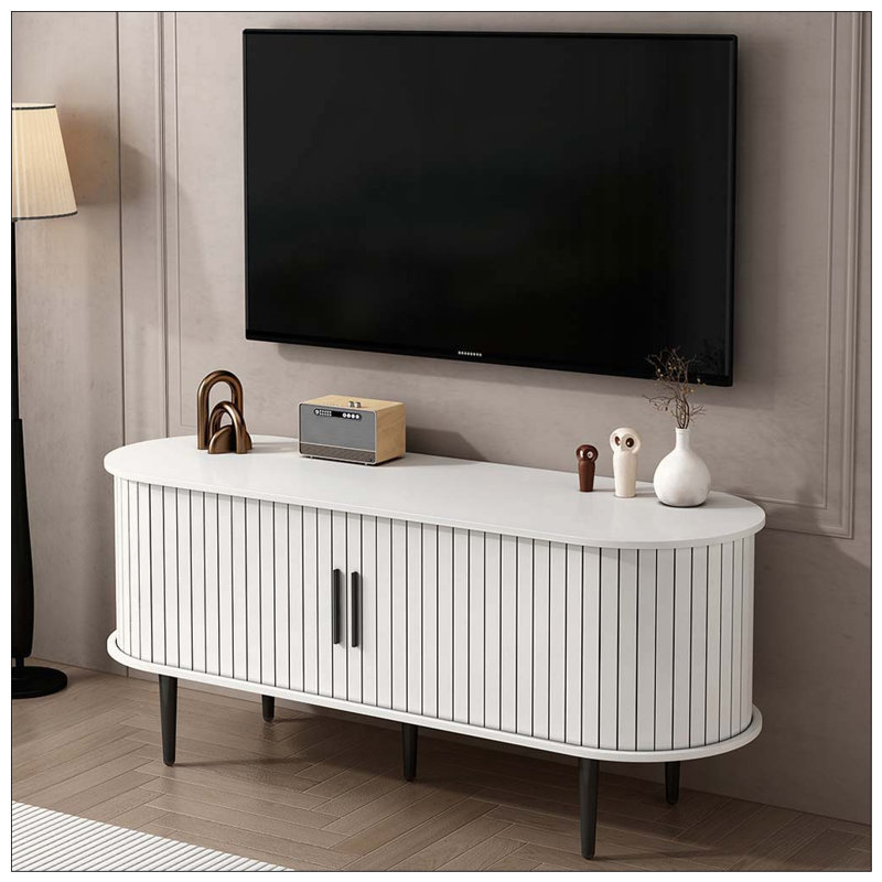 Meuble télé, console de télévision moderne 47 po avec compartiment de rangement et porte coulissante, centre de jeu avec armoire de jeu