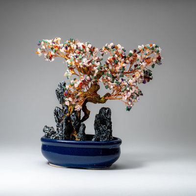 Genuine Multi Gemstone Bonsai Tree In Oval Ceramic Pot (12€ Tall)