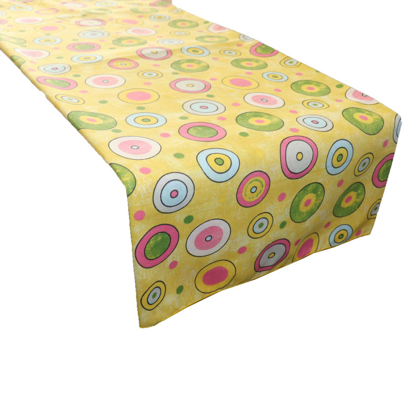 Chemin de table imprimé cercles et pois, L 12 po x L 120 po, Jaune