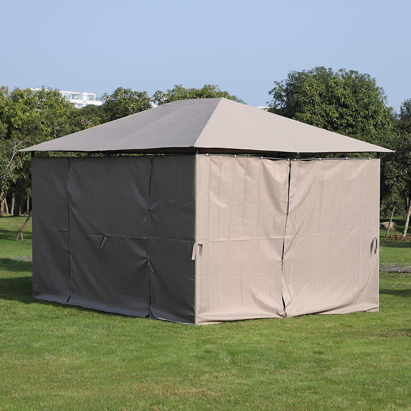 10' x 13' Outdoor Patio Gazebo w/ Steel Frame and Curtains, Khaki, 106.2" H x 120" W x 156" D, Khaki