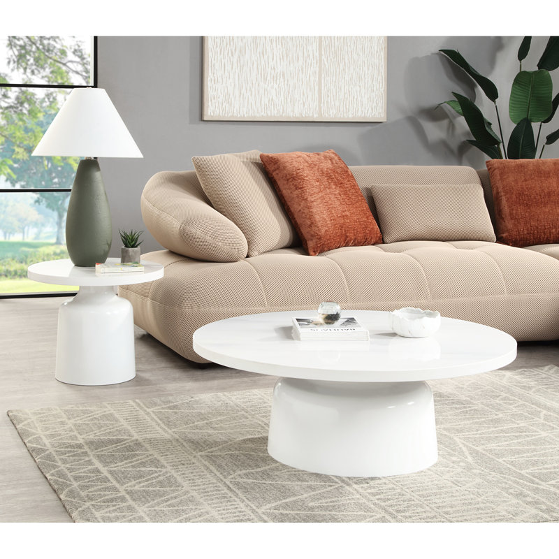 Table supérieure en marbre d'ingénierie avec une base stable à finition brillante blanche chic