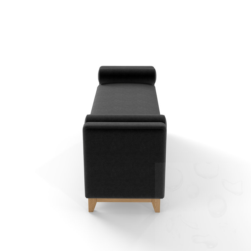 Banc rembourré avec pieds et coussin, Noir et naturel, Noir, Naturel