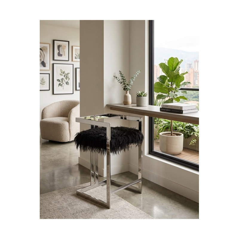 Tabouret de comptoir Pangea Home Kenzie, Similifourrure noire, Tabouret de comptoir (siège d'une hauteur de 25,5